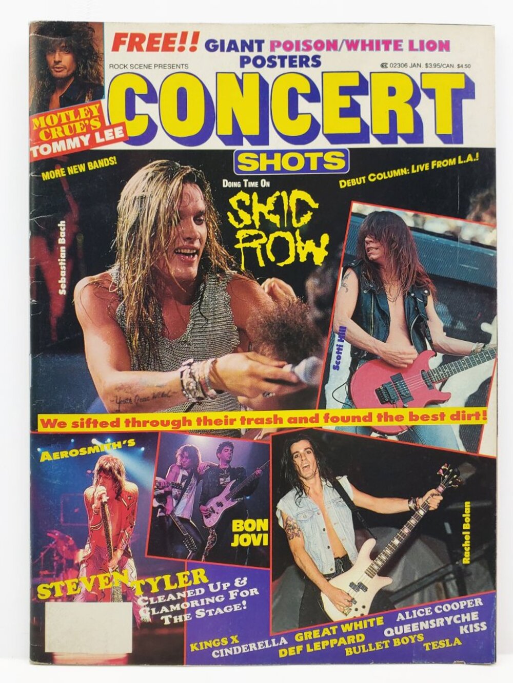 Concert Shots Magazine Vintage 1990 Skid Row Alice Cooper Gene Simmons + Posters